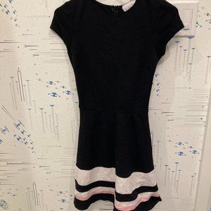 Love...Ady Black Cap Sleeve Skater Dress (white and pink stripes): Size XS